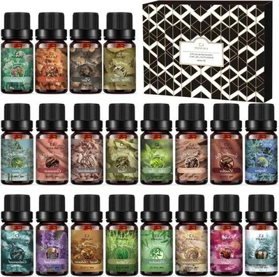 Produktbild von Set aus 20 reiner ätherischer Öle von 10 ml für Aromatherapie, Duftöle, Kerzen und Seifenherstellung, ideal als Geschenk für jede Gelegenheit