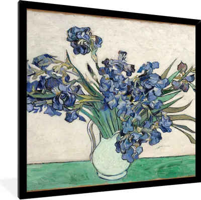 Produktbild von MuchoWow® Gerahmtes Poster Stilleben mit Schwertlilien - Vincent van Gogh 40x40 cm - Poster mit Schwarzem Bilderrahmen Wandposter Rahmen Foto Bilder - Mit Rahmen - Wanddekoration Schlafzimmer