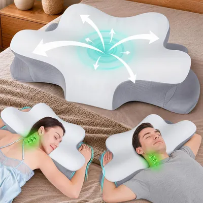 Imagen del producto de Almohada ortopédica para el cuello, fabricada con espuma viscoelástica, ajustable, con funda refrescante, ideal para dormir de lado, boca arriba y