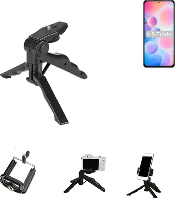 Produktbild von K-S-Trade Stativ Tisch-Ständer Dreibein Handy-Stativ Ständer kompatibel mit UMIDIGI A9 Max Mini-Stativ Smartphone Tripod Handy-Stativ aus Plastik