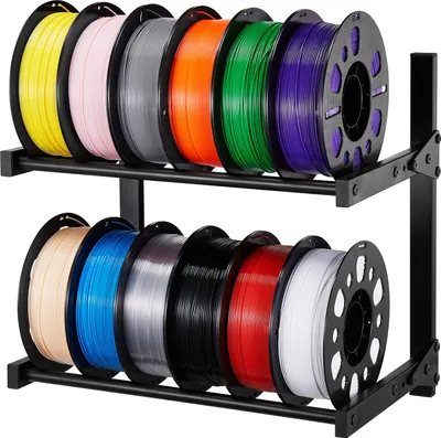 Zdjęcie produktu dla VEVOR Stojak na filament z 2 poziomami do montażu na ścianie, 445 x 290 x 425 mm, uchwyt na szpule filamentu na kółkach, organizer na akcesoria do drukarek 3D do studia druku 3D, biura, warsztatu, czarny