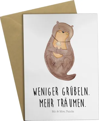 Produktbild von Mr. & Mrs. Panda Grußkarte Otter Muschel - Weiß - Geschenk, Träumen, einladungskarten, glückwunschkarten, osterkarte, Motivation, Optimistisch, Seeotter, weihnachtskarten