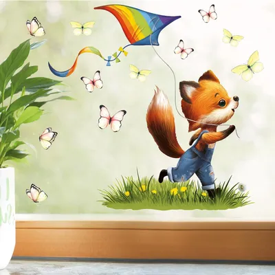 Produktbild von Fensterbild für das Kinderzimmer im Frühling und zu Ostern mit Fuchs, Drachen und Schmetterlingen als Fensterdekoration für Kinder, 3. A2 Bogen