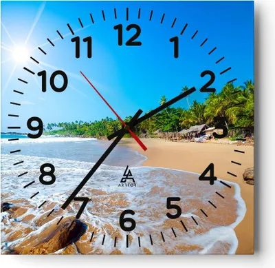 Produktbild von Wanduhr - Quadrat - Glasuhr - Insel Landschaft Maledivie Freiheit - 40x40cm - Schleichendes Uhrwerk - Lautlos - zum Aufhängen bereit - Dekoration Modern - Wanddekoration aus Glas - C4AC40x40-2391