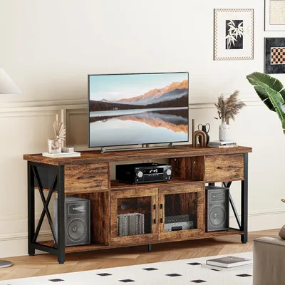 Zdjęcie produktu dla Szafka pod telewizor w stylu industrialnym z drzwiami do telewizorów 45/50/55 cali