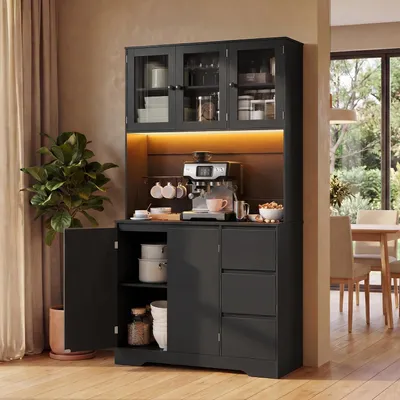 Obrázek produktu pro BEALIFE Skříňka na nádobí AP121 100 x 40 x 180 cm | Skříňka na nádobí do kuchyně a jídelny | Černá/bílá