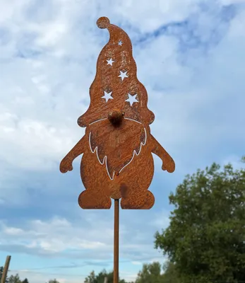 Produktbild von Weihnachtsfigur Wichtel stehend 40x21cm + Stab Gartenstecker Edelrost Gartendeko Rost Weihnachtsdeko Metall Rostfigur (Wichtel Arme auseinander)