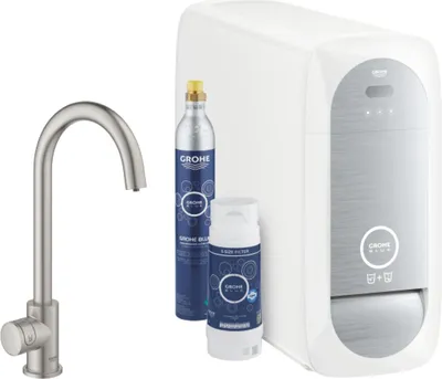 Immagine prodotto di Grohe Blue Home Mono Mitigeur monocommandé pour évier Starter Kit, portée 153mm, bec en C, avec fonction filtre et refroidissement, 31498DC1, 31498DC1