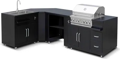 Immagine prodotto di Cucina angolare esterna con 4 unità lavello e barbecue - Oviala Memphis