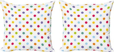 Immagine prodotto di ABAKUHAUS Set di copricuscini geometrici (2 pezzi), puntini vintage in colori pastello su sfondo bianco - bella illustrazione di design, 40 x 40 cm, multicolore
