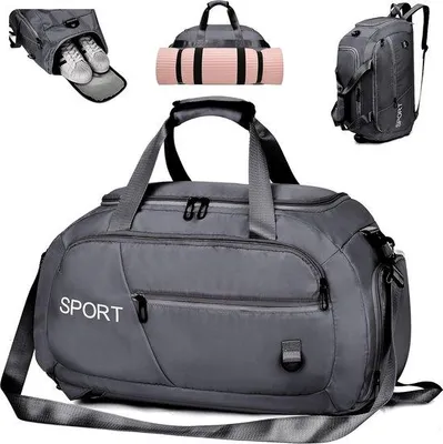 Produktbild von Famanu Sporttas mit Rucksackfunktion, 40 l wasserdichte Reisetasche mit Schuhfach, grau