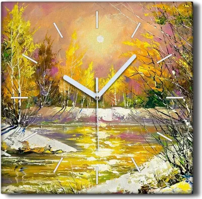 Produktbild von Coloray Hodiny Unikátní 30x30 cm  Tiché hodiny Pro obývací pokoj a kuchyň Nástěnné hodiny Plátno Černé ručičky hodin - Lesní zimní voda