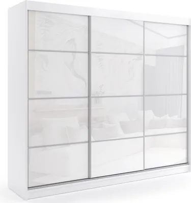 Produktbild von ALTDECOR Kleiderschrank mit Lacobel-Schiebetüren, kugelgelagerte Führungsschienen und Aluminium-Leisten - VIVONA - mit LED-Beleuchtung und Fernbedienung - 180 cm - Weiß
