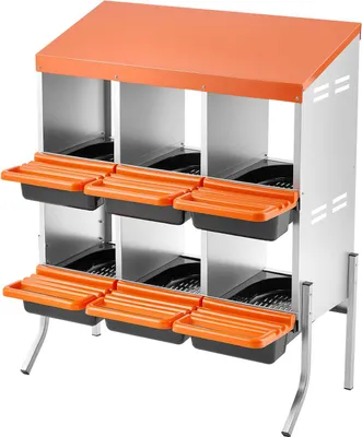 Zdjęcie produktu dla SucceBuy 2-poziomowe gniazdo dla niosek 795x525x990 mm, 6 przedziałów, metalowe gniazdo dla kur z solidnymi nogami, gniazda dla drobiu z funkcją zwijania, odpowiednie dla kur, kaczek, kurczaków i innego drobiu, pomarańczowe