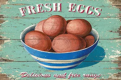 Produktbild von vianmo Holzschild 12x18 cm Retro fresh eggs Frische Eier