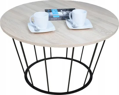 Zdjęcie produktu dla Okrągły Stolik Kawowy Druciany Loftowy 75x75x43 Czarny+Dąb Sonoma