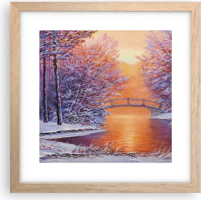 Produktbild von Gerahmtes Poster - Rahmen in heller Eiche - Brücke Schnee Wald - 30x30 cm - Wand Bild - Wanddeko - Wandbilder - Kunstposter - Wandposter - Bilderrahmen - Bilder - Kunstdruck - P2NAC30x30-4545