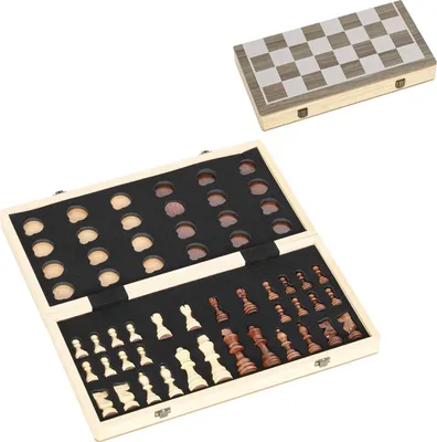 Produktbild von Zusammenklappbares Schach- und Damespielset, Walnussholz, Kompaktkoffer