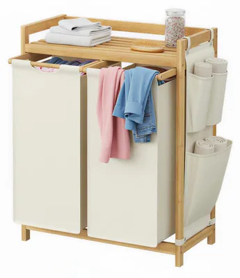 Produktbild von Wäschekorb 2 Fächer aus Bambus 150 l | Weiß | 33x63,2x78cm