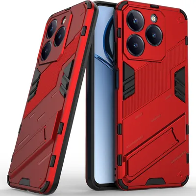 Produktbild von Armor Hülle für Realme C63 4G Hybrid PC TPU Bumper Stoßfestes Schutzhülle mit Standfunktion Rot