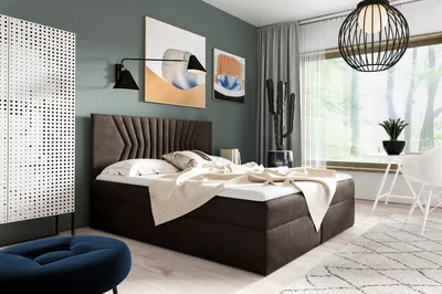 Produktbild von Polsterbett mit gestepptem Kopfteil AKIM – 160x200, Braun + GRATIS Topper