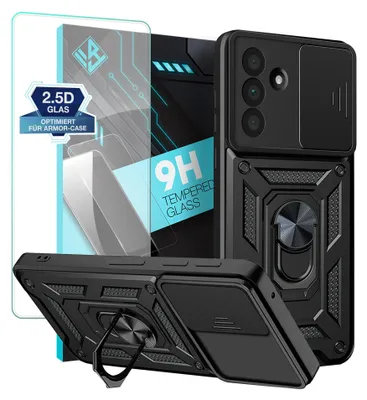Produktbild von Armor Handyhülle für Samsung Galaxy A36 5G mit 9H Displayglas Displayschutz Kameraschutz Handy Panzer Case Cover Schutzhülle Outdoor Farbe: Schwarz