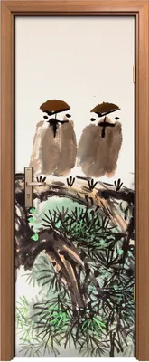Produktbild von Türposter 70x200 cm Türaufkleber Türtapete Türfolie Klebefolie Tiere Chinesische Baum Tinte Kirsche