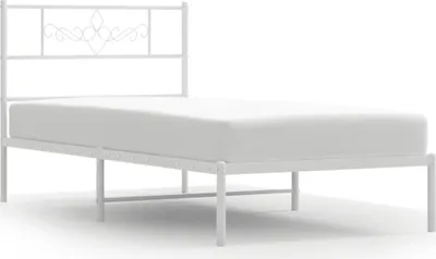 Produktbild von "WINTER SALE" Bettgestell Einzelbett - Gästezimmer - mit Kopfteil Metall Weiß 90x200 cm - Polsterbett Klassische Betten NEU2240342