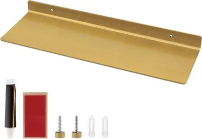 Produktbild von Famanu Wandregal 40 cm - goldfarbenes Metall - schwebende Regale für Badezimmer, Küche, Schlafzimmer