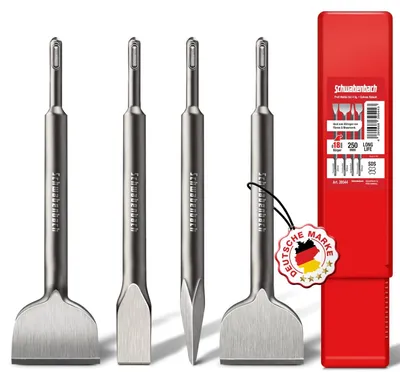 Produktbild von Meißelset SDS-Plus Flachmeißel Fliesenmeißel - 4-teilig - 250 mm - Mit Fliesenmeißel 50 mm