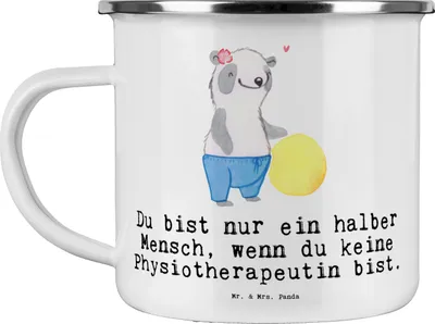 Produktbild von Mr. & Mrs. Panda Teetasse Physiotherapeutin Herz - Weiß - Geschenk, Teebecher, Emaille Tasse, becher, Pott, Kaffeepott