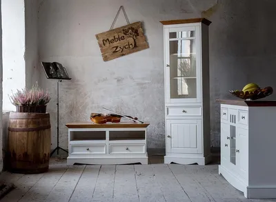 Produktbild von Wohnwand Vitrine Landhaus Designer Möbel 3tlg. Set Kommode RTV Sideboard Holz