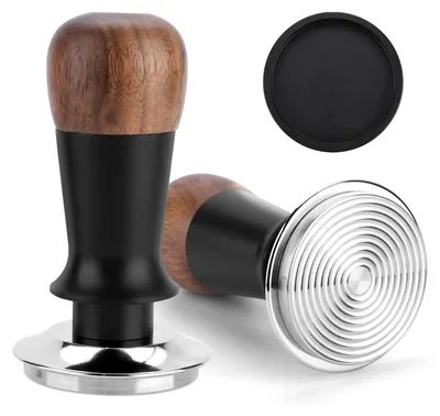 Image de Tamp pour café - Tamper de 51 mm avec manche en bois et mécanisme à ressort