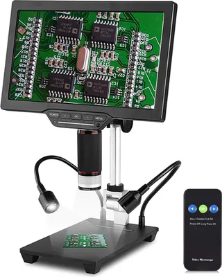 Obrázek produktu pro 10,1palcový digitální mikroskop s LCD displejem a USB připojením, rozlišení 1080p, zvětšení 1–1600×, 16 MP, dotykové ovládání, snadno ovladatelný pomocí dálkového ovladače, určený k pozorování rostlin a hmyzu, nejlepší dárek pro děti