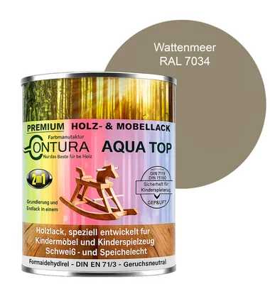 Produktbild von Contura 750ml. Möbellack Lack für Kinderspielzeug Buntlack DIN EN71/3 Buntlack Holzlack - RAL 7034 Wattenmeer