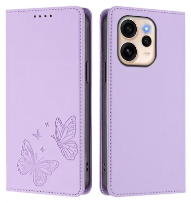 Produktbild von Lederhülle für Oppo Reno15 5G, Schmetterling Prägung Leder Brieftasche Schutzhülle mit Ständer Violett