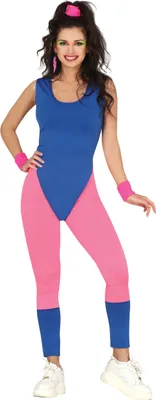 Produktbild von 80s Sportstyle Aerobic Outfit Karneval Retro Farbexplosion Fitness Look Party Vintage, Größe: 38 - 40 (M) Farbe: Blau