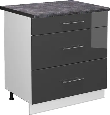 Produktbild von Küchenunterschrank Vicco Fame-Line Anthrazit Hochglanz 80 cm mit 3 Schubladen, AP Anthrazit, Model 45577