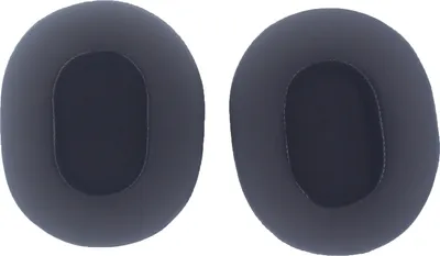 Two black ear pads for headphones are shown against a white background.