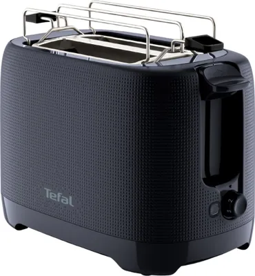A black Tefal toaster is shown against a white background.