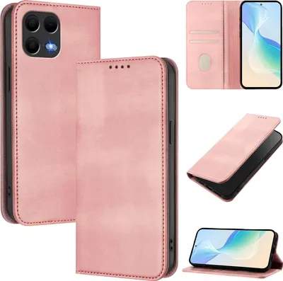 Produktbild von Handyhülle für T-Mobile Revvl 8 Pro/T Phone 3 Pro 5G, Vintage Leder RFID Schutz Kartenfach Standfunktion Magnetische Klapphülle Pink