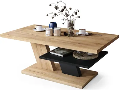 Produktbild von Moderne Wohnzimmertisch Conte Gold Craft Eiche + Schwarz, mit Matt-Oberfläche – Stilvolles Design & Praktische Funktion -05