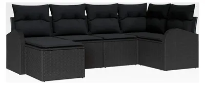Produktbild von 6-teiliges Garten-Sofa-Set mit Kissen in Schwarz aus Poly Rattan für den Außenbereich