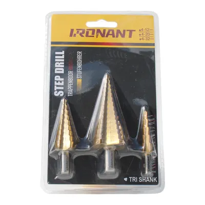 Productafbeelding van Ironant trappenboren 3 stuks - Rechte groeve - HSS 6542 - TiN coating
