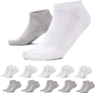 Produktbild von MOUNTREX® Sneaker Socken Damen & Herren (10 Paar) - Weich & Elastisch - Handgekettelte Spitze - Kurze Socken, Sneakersocken - Weiß & Grau, 35-38