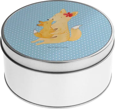 Produktbild von Mr. & Mrs. Panda Blechbüchse Fuchs Mama - Blau Pastell - Geschenk, Metallbox, Vorratsdosen, zuckerdose, Tochter, Umarmen, Metalldose, Teedose, Dose, Schoß, Bruder