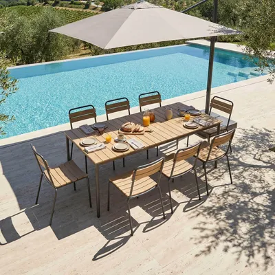 Image de Ensemble table de jardin en métal et bois et 8 chaises gris - Oviala Bogota