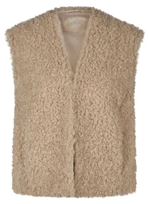 Produktbild von Rabe Weste Beige Größe 46, Curly-Fake-Fur-Optik, weich, wärmend, offener V-Ausschnitt