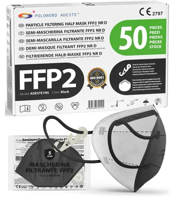 Image de Masque FFP2 - FFP2 NR D - Noir - 50 pièces - Emballé individuellement