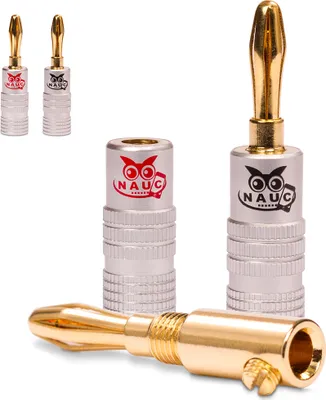 Produktbild von 4x Bananenstecker NAUC schraubbar vergoldet Lautsprecherkabel Boxen Stecker 4 mm